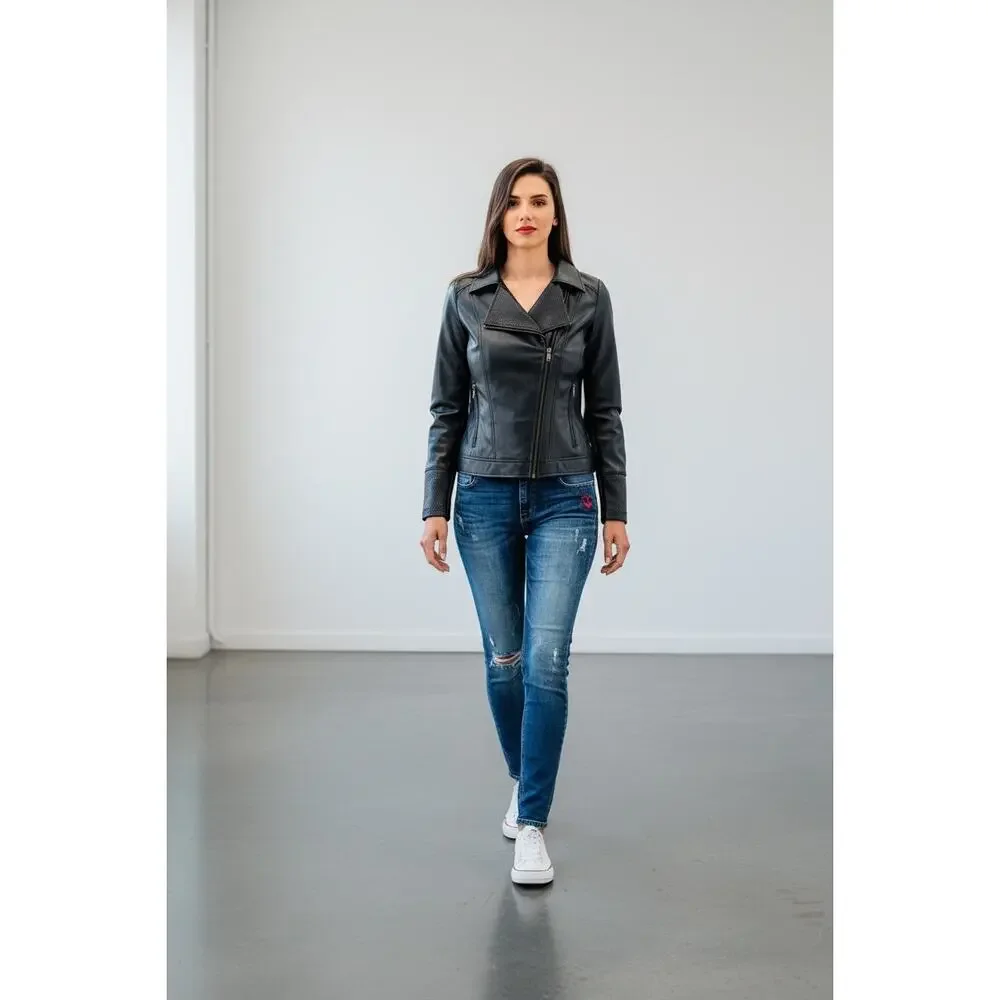Desigual Chaq Emine Rep Vegan Leather Moto Biker Jacket Black Size 38/ US 4 NWT